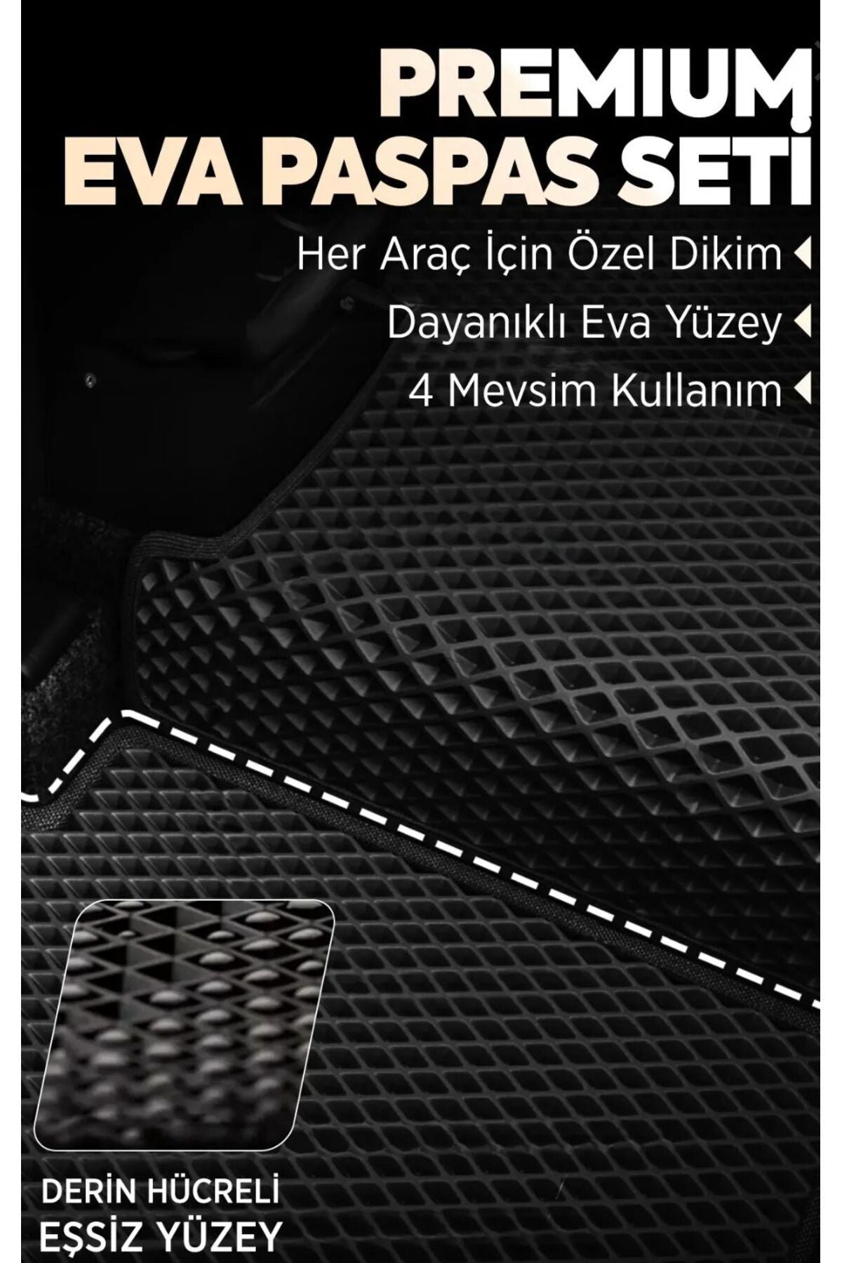 Audi A3 Hatchback (2012-2020) Hücreli Premium Eva Paspas Seti Tam Set Paspas Takımı Siyah