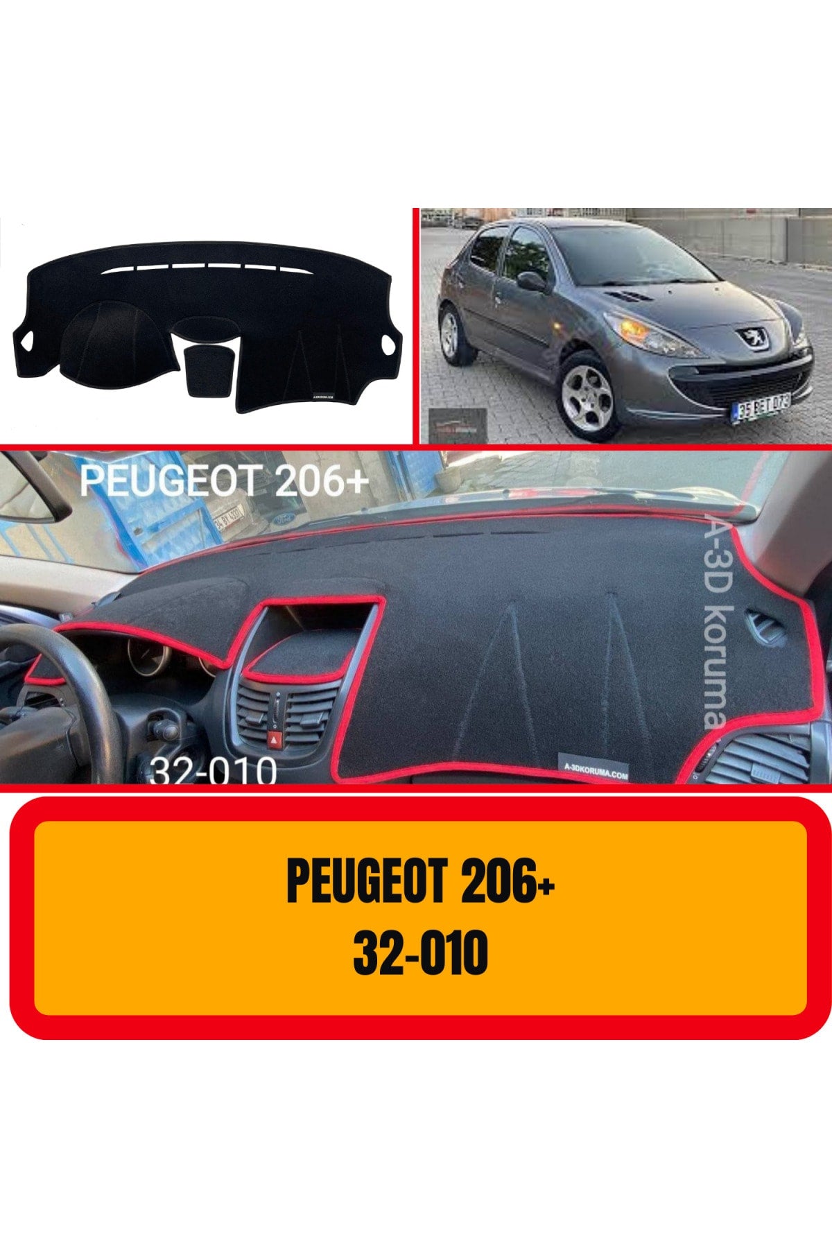 Peugeot 206+ 3D Torpido Koruyucu Kılıf