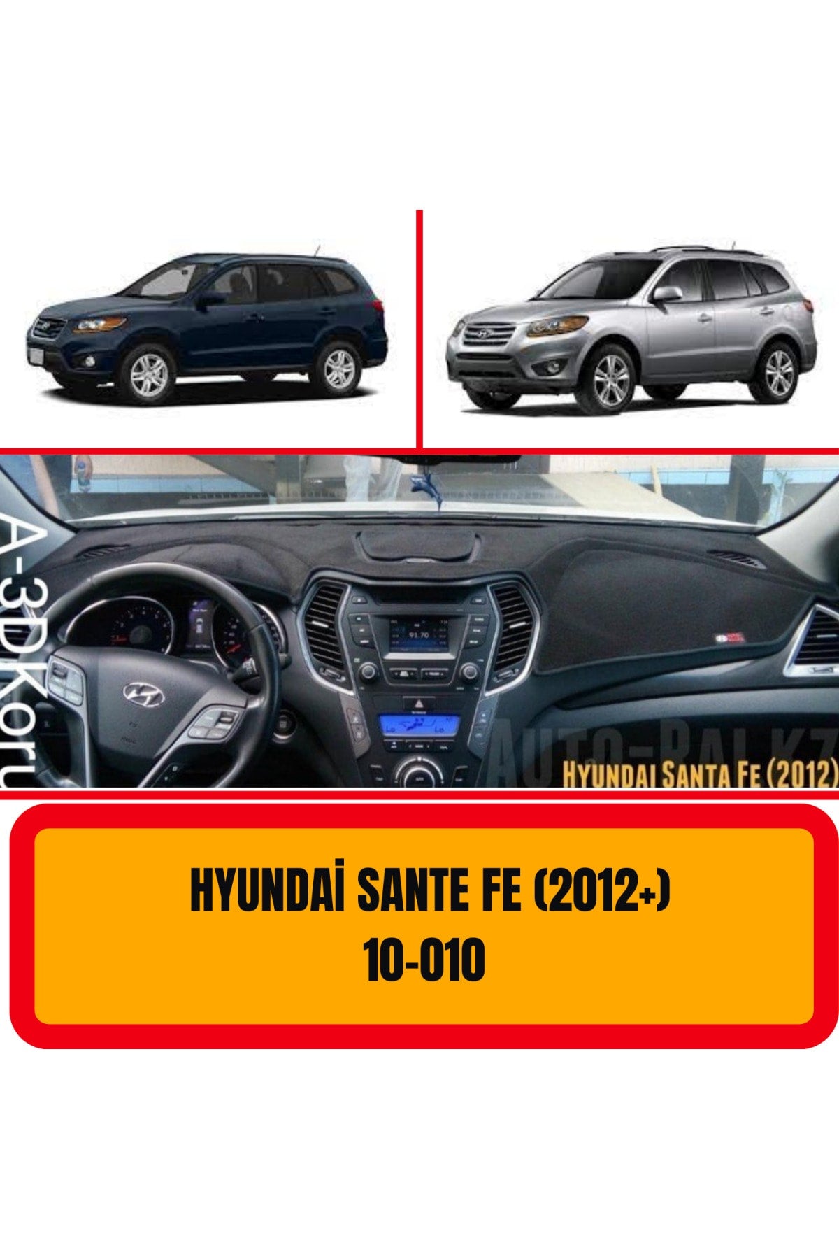 Hyundai Santa Fe 2012+ 3D Torpido Koruma Kılıfı